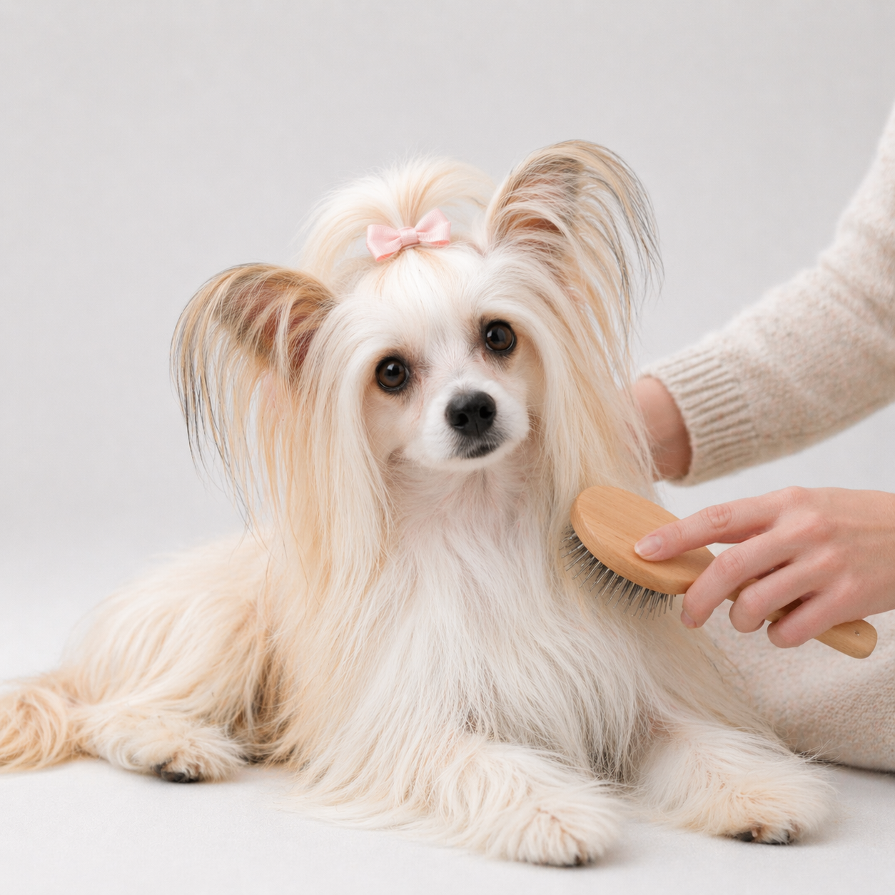 Hund wird zu Hause gebürstet