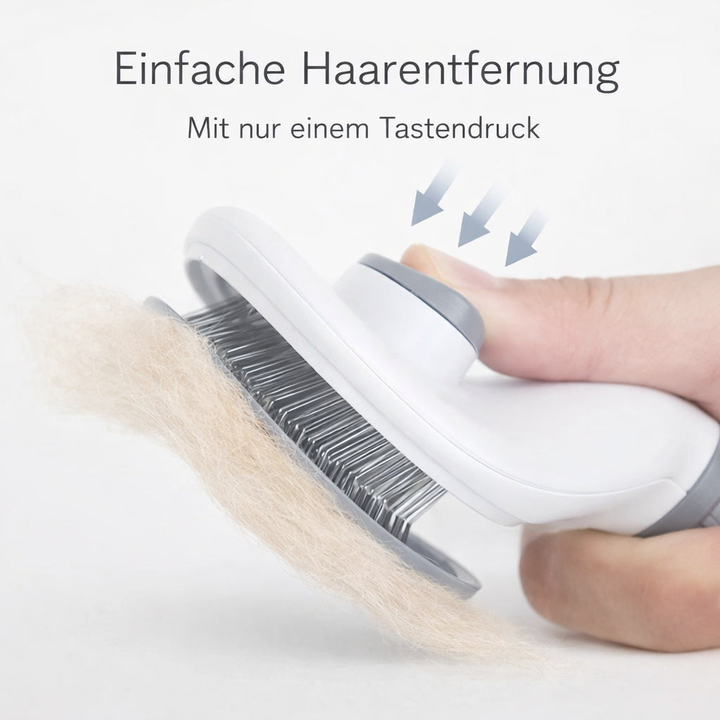 Selbstreinigende Fellbürste mit Knopfdruck-Reinigung