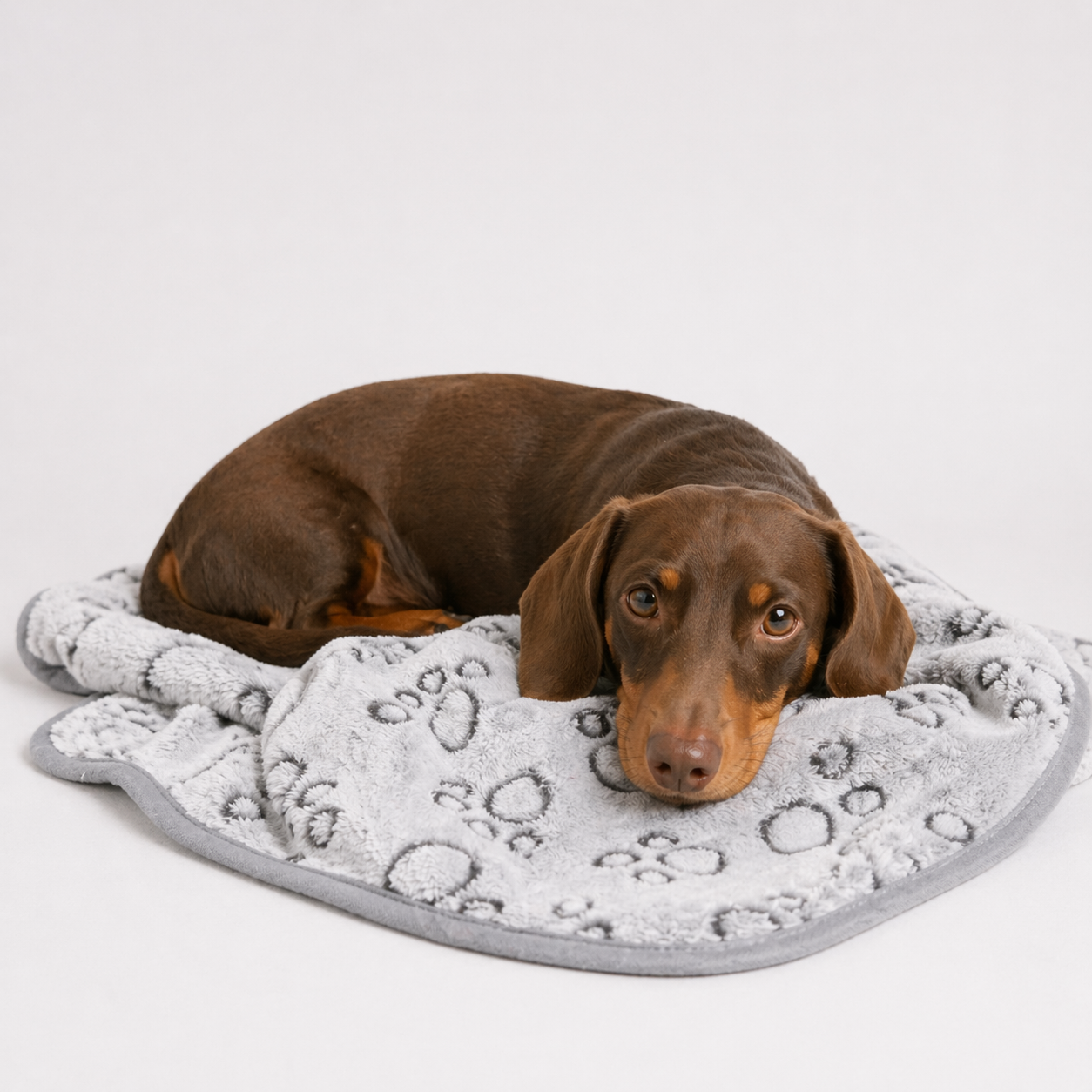 Hund liegt auf der Fleece Pfotendecke