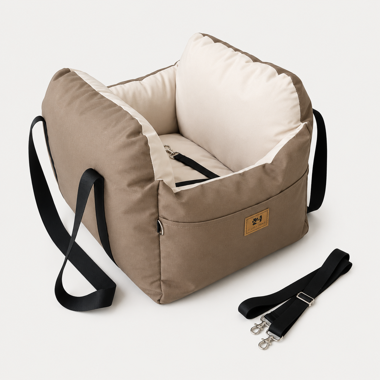 Hundeautositz mit Gurt in Braun (Taupe)