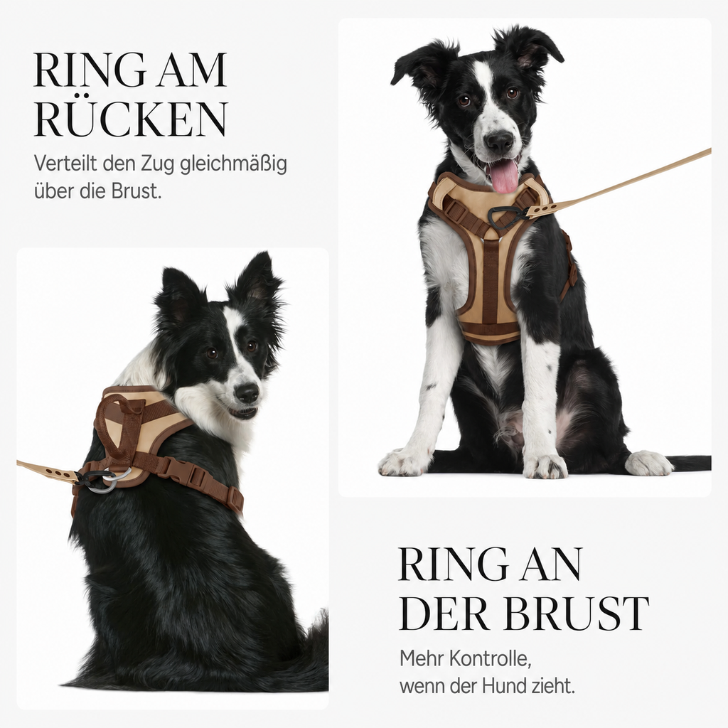 Hundegeschirr mit Brustring – Leine am Rücken- oder am Brustring