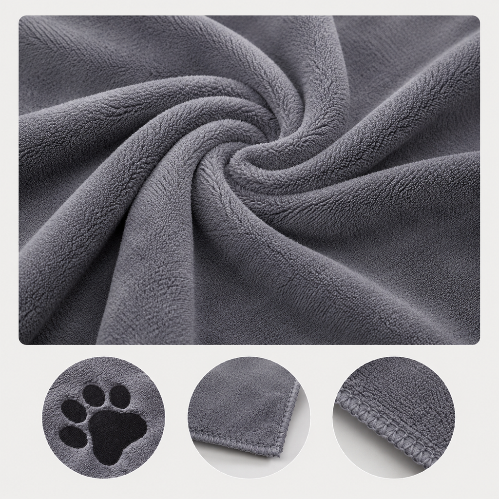 Materialdetails des Hundehandtuchs aus Mikrofaser in Nahaufnahme