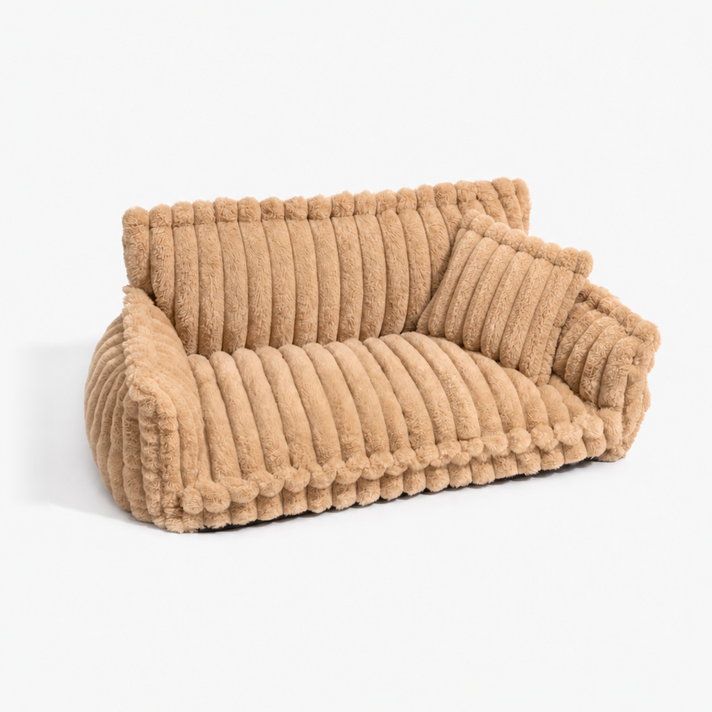 Hundesofa Cord in Camel mit Kissen