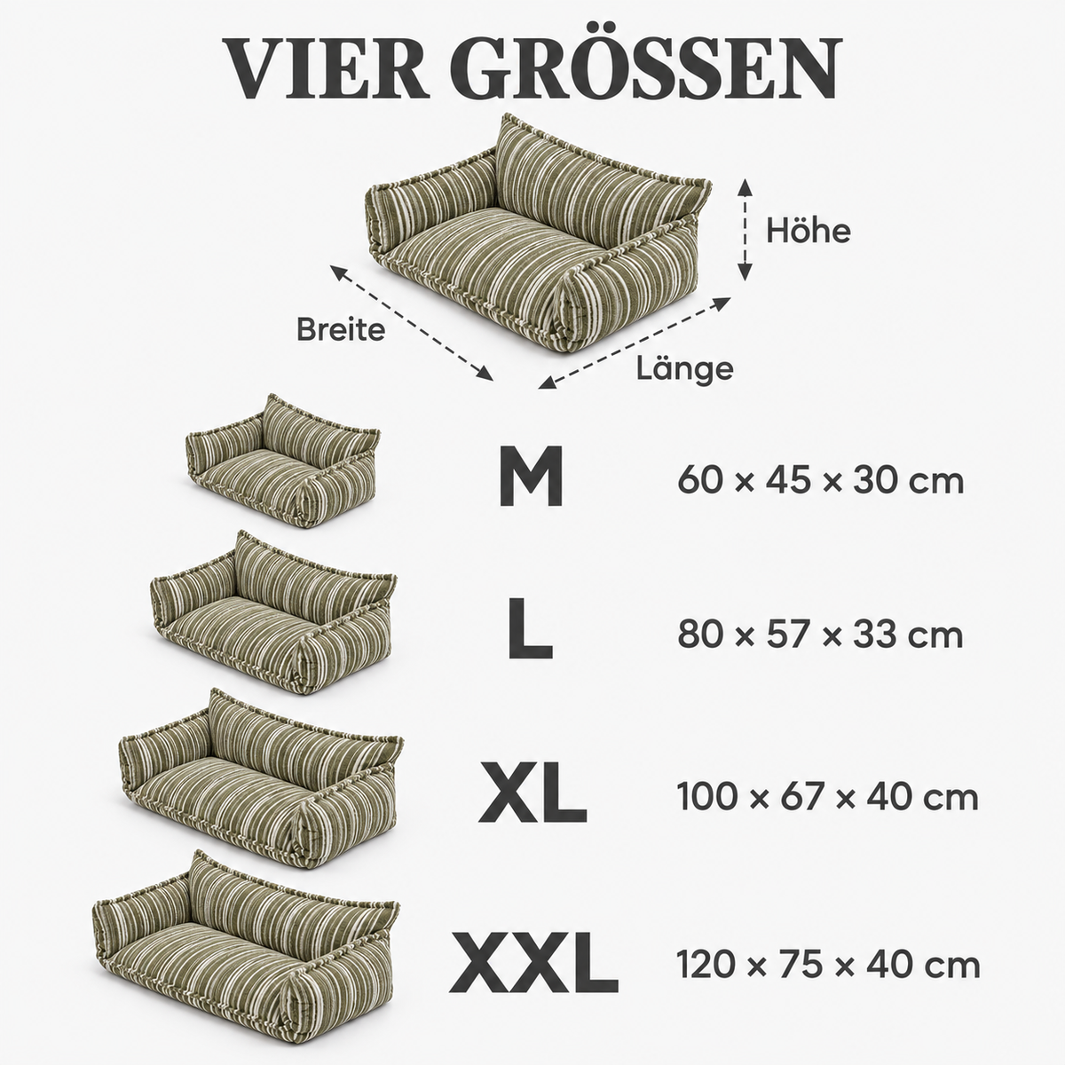 Hundesofa gestreift Größen