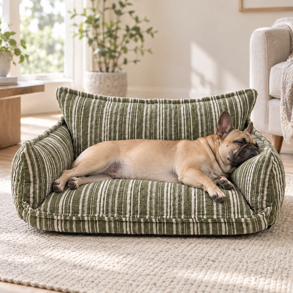 Hundesofa gestreift Lifestyle Olivgrün B
