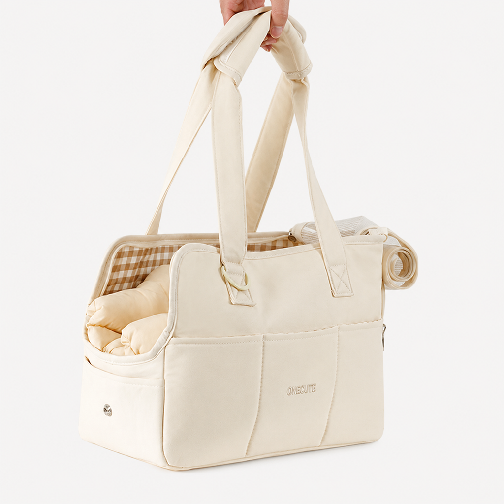 Hundetragetasche zum Umhängen in Beige