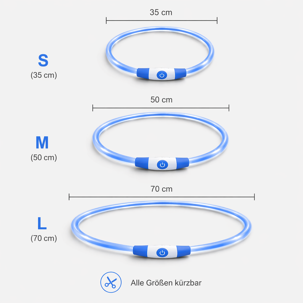 LED Hundehalsband mit Maßangaben