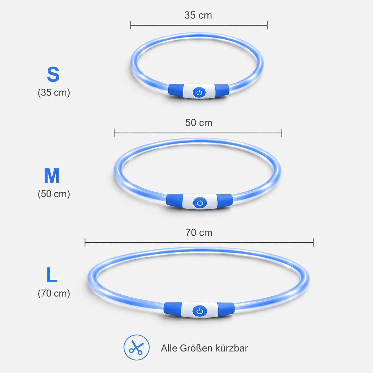 LED Hundehalsband mit Maßangaben