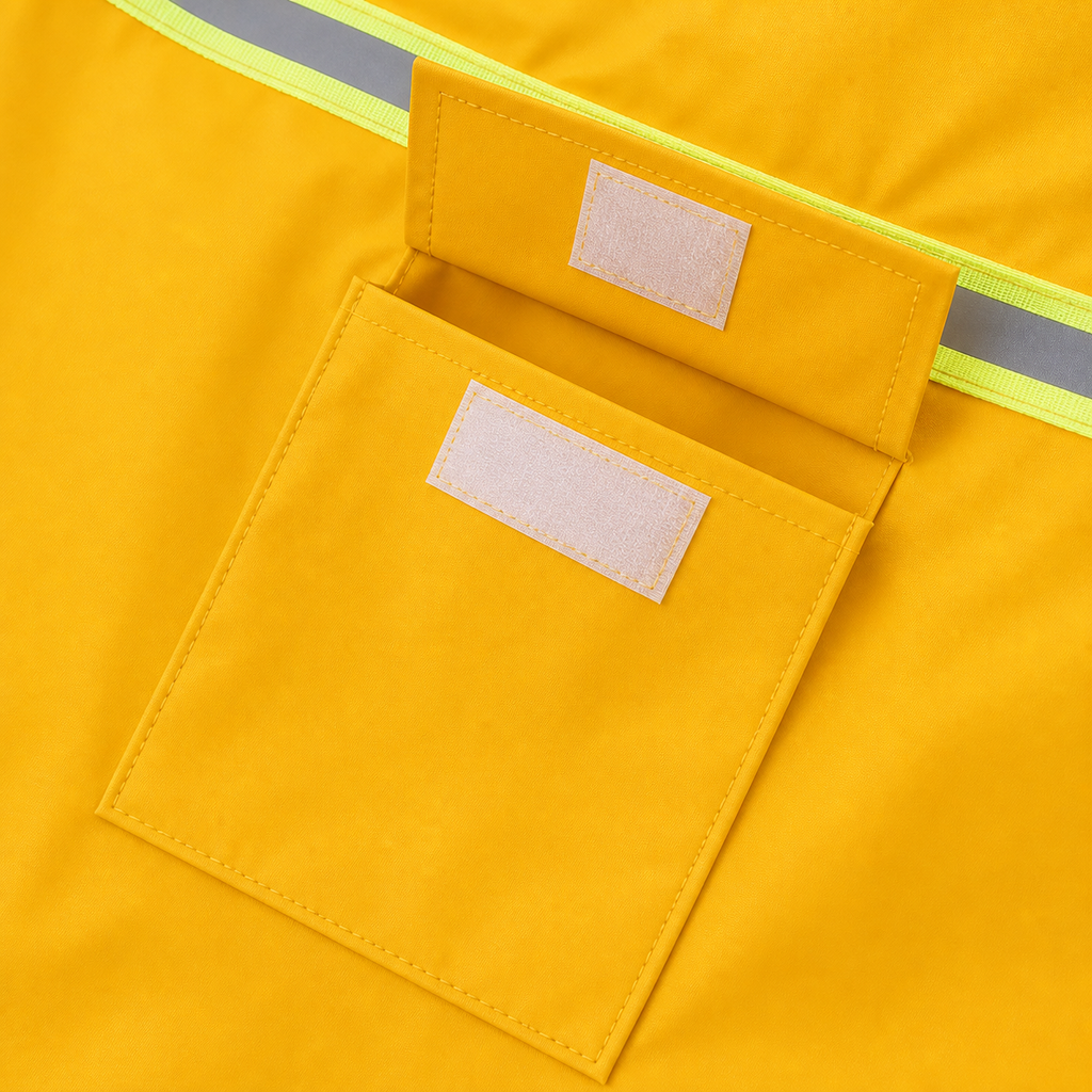 Regenmantel Hund – Detailansicht der Tasche
