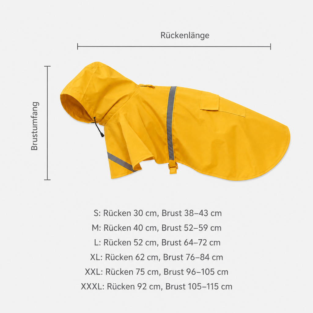 Regenmantel Hund mit Maßangaben
