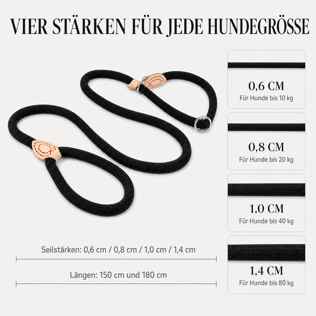 Retrieverleine in vier Seilstärken für verschiedene Hundegrößen