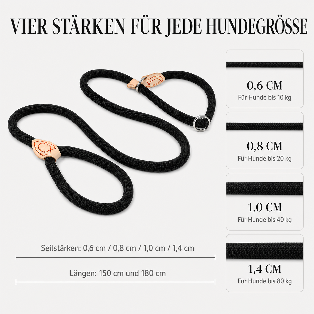Retrieverleine in vier Seilstärken für verschiedene Hundegrößen