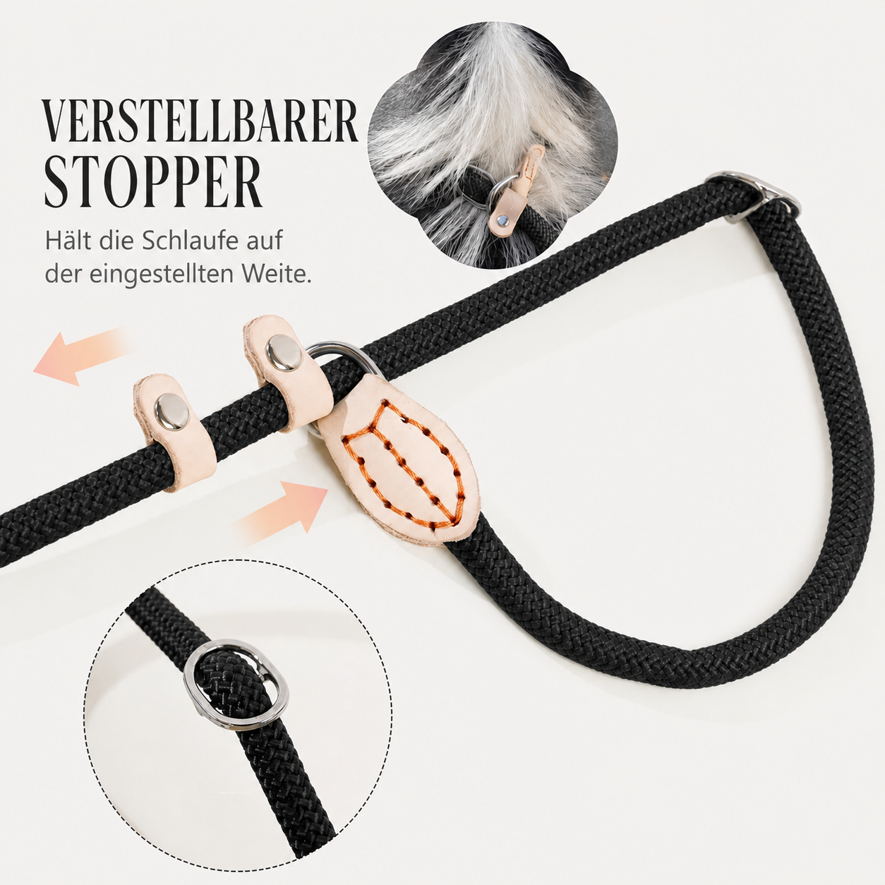Retrieverleine – verstellbarer Stopper am Seil