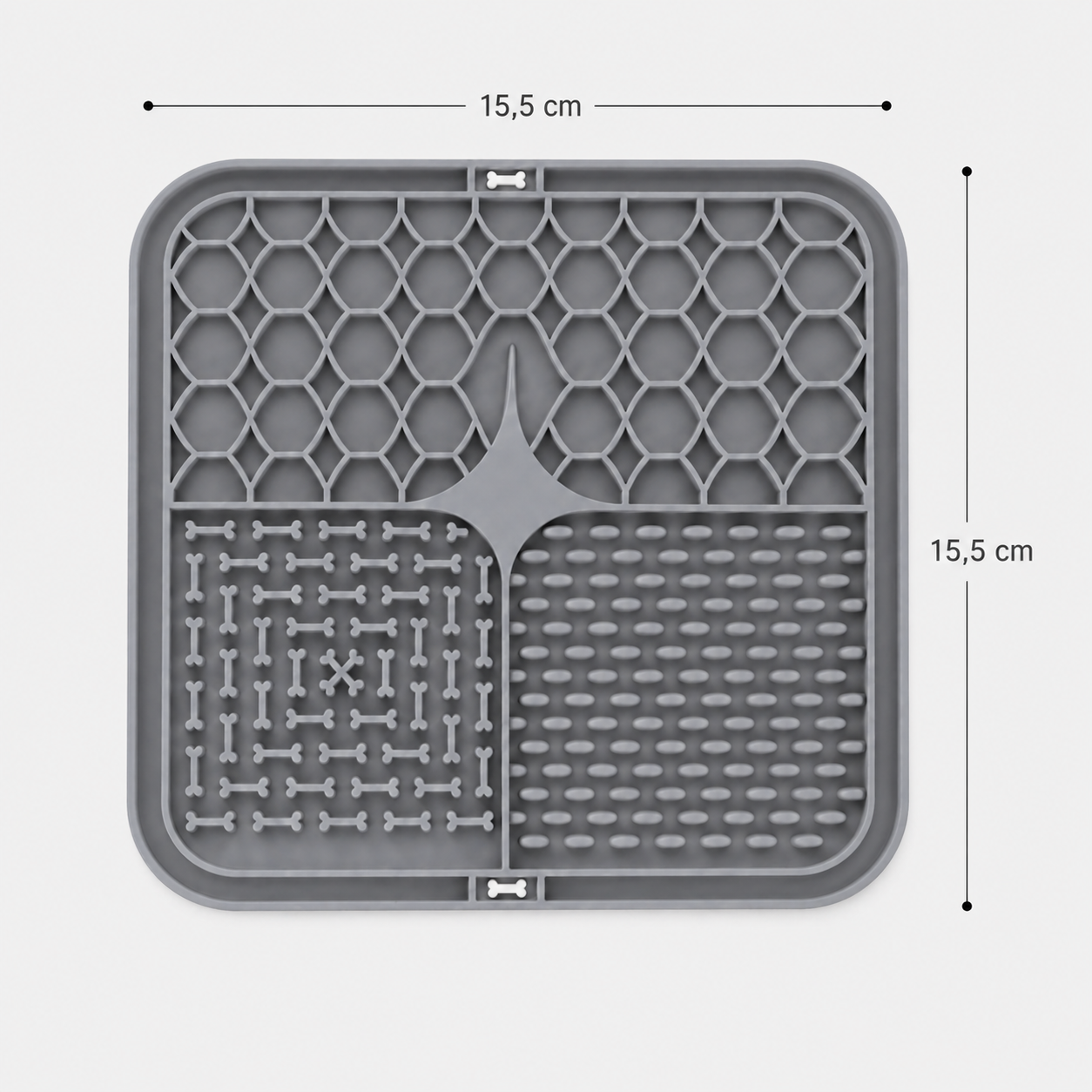 Schleckmatte für Hunde mit Maßangaben 15,5 × 15,5 cm