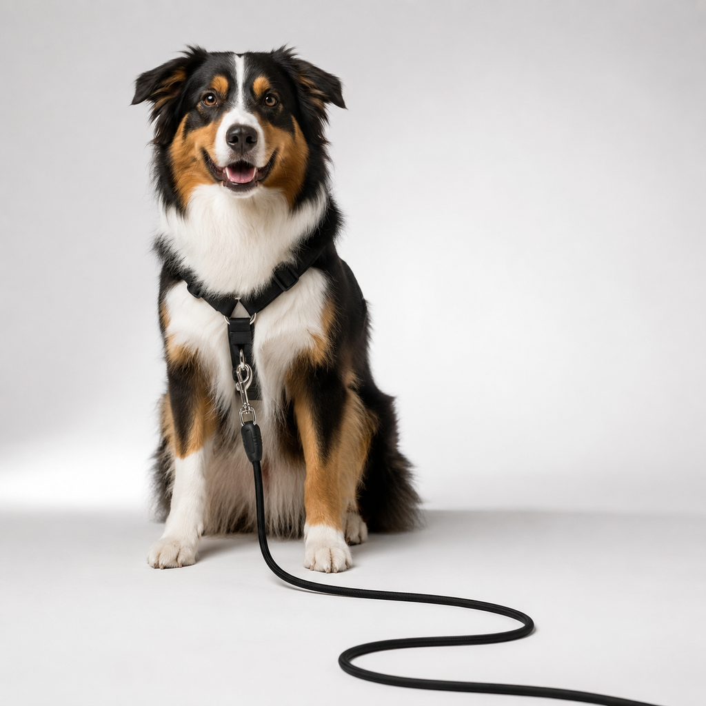 Hund an der Schleppleine beim im Studio