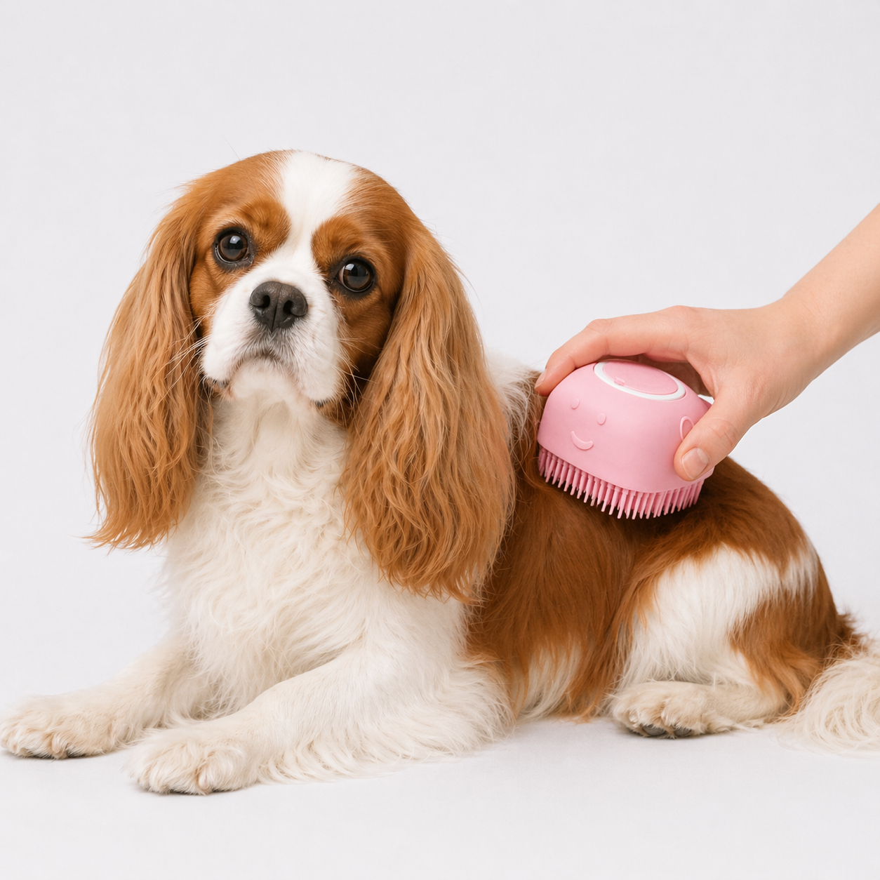 Hund wird mit der Shampoo-Bürste gewaschen